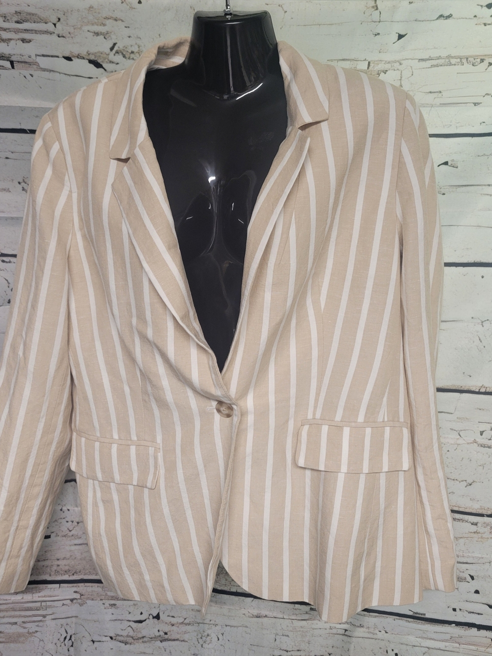 Philosophy Republic Clothing XL Beige White Striped Linen Blend Blazer